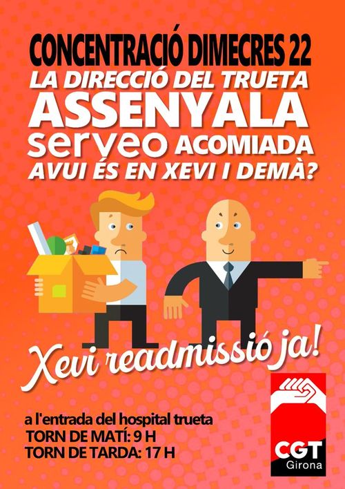 Dimecres 22 concentracions matí i tarda davant el Trueta per la readmissió del company Xevi