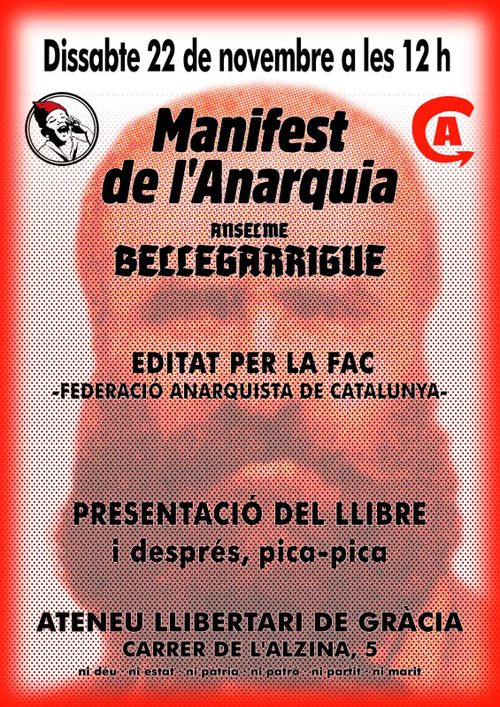 Presntació del llibre "MANIFEST DE L'ANARQUIA" (1850) de Anselme Bellegarrigue