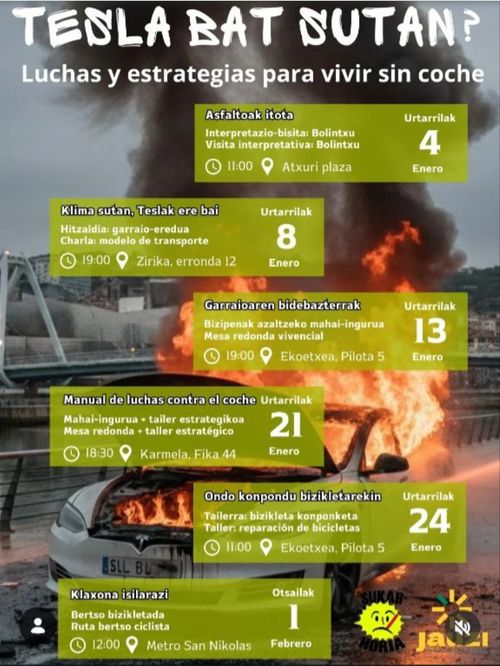 TESLA BAT SUTAN? Luchas y etsrategias para vivir sin coche - "Asfaltoak itota" Bolintxura bisita
