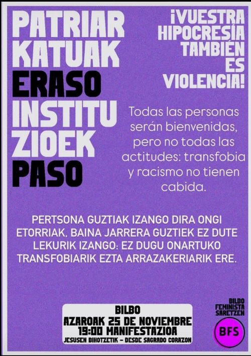 A25 BILBON: "PATRIARKATUAK ERASO INSTITUZIOEK PASO"