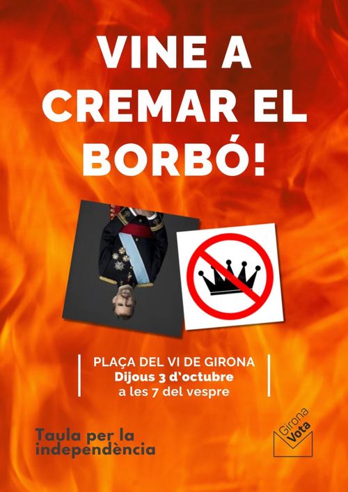 Vine a cremar el borbó Dijous 3 d’octubre a les 7 de la tarda a Girona